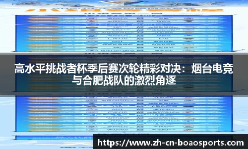 高水平挑战者杯季后赛次轮精彩对决：烟台电竞与合肥战队的激烈角逐